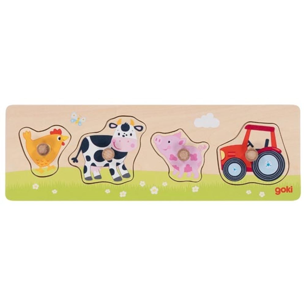 Goki steekpuzzel - op de boerderij - 4 delen - 30x10x2,4cm - hout - 1 jaar