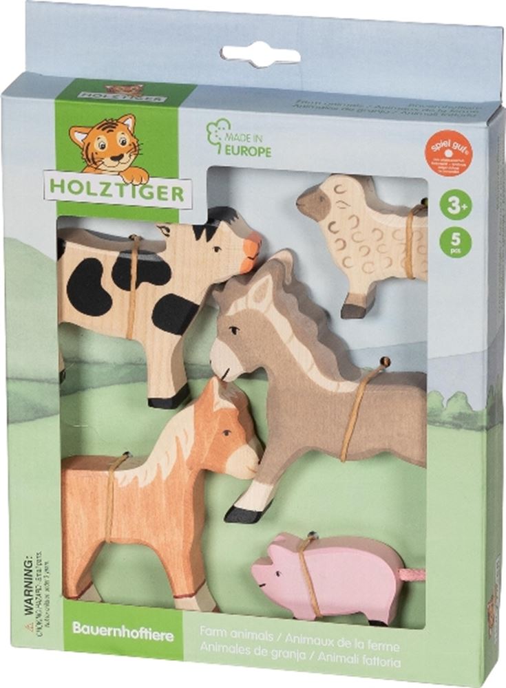 Holztiger landbouwdieren. 5 delig. 3+