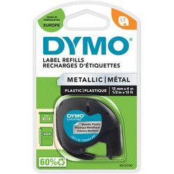 Dymo labels letratag plastic metalic 12x4mm zilver