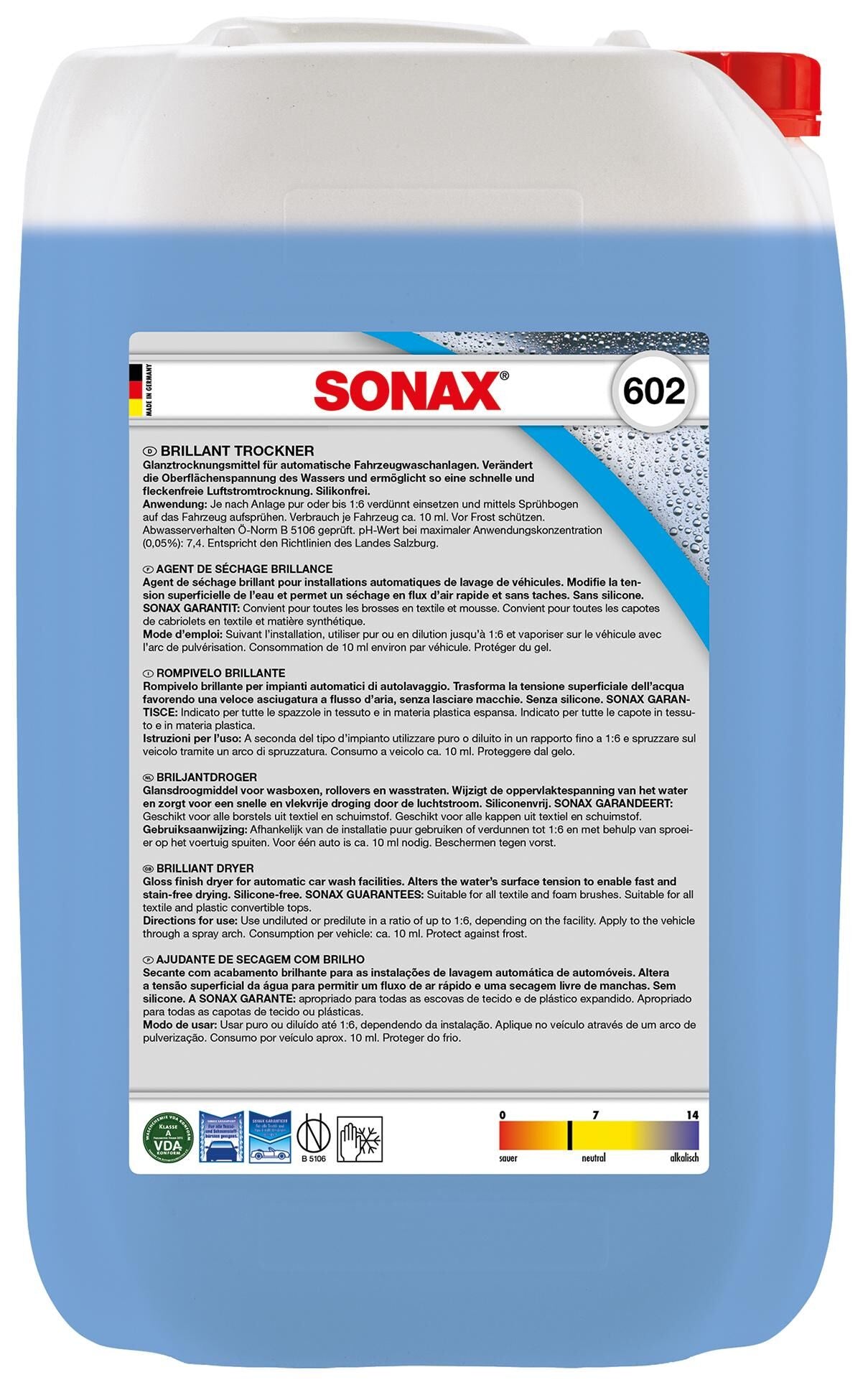 Sonax reinigingsadditief brillant trockner brillant-dryer limit cubitainer 25ltr.