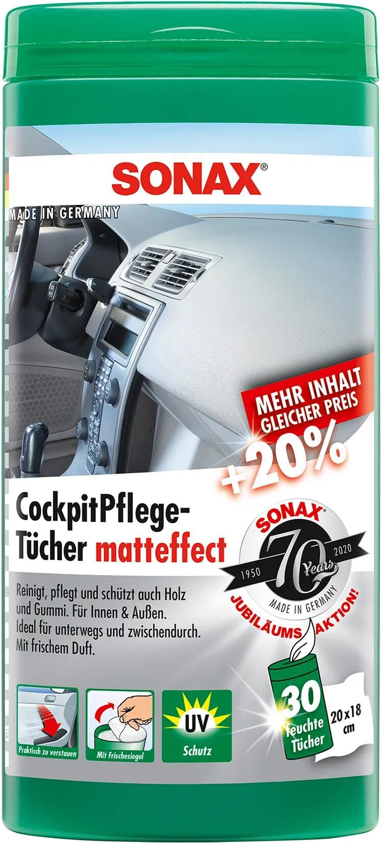 Sonax kunststofonderhoud cockpitpflegetücher matteffect plastic wipes silk matt
