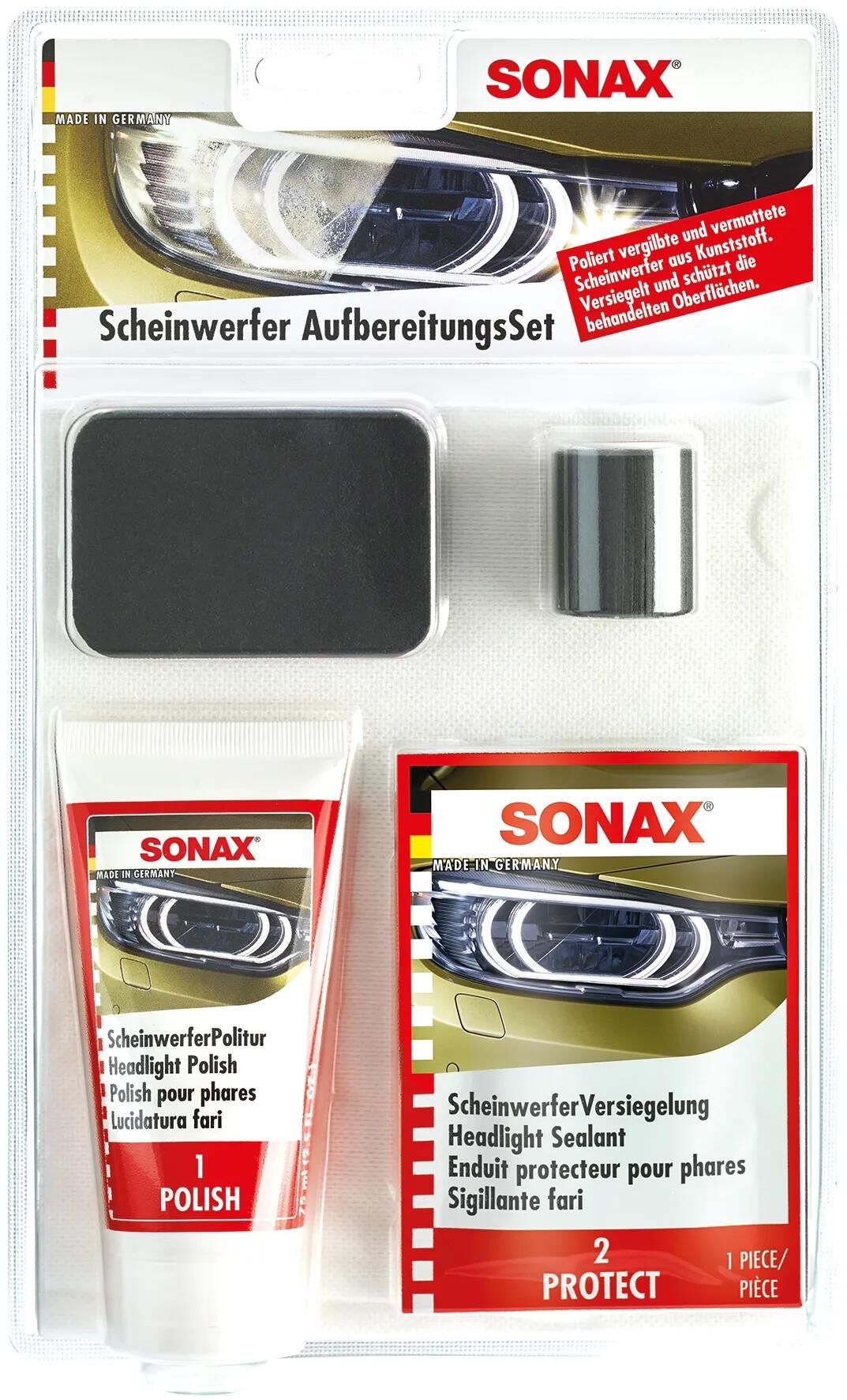 Sonax scheinwerfer aufbereitungs-set headlight reconditioning.