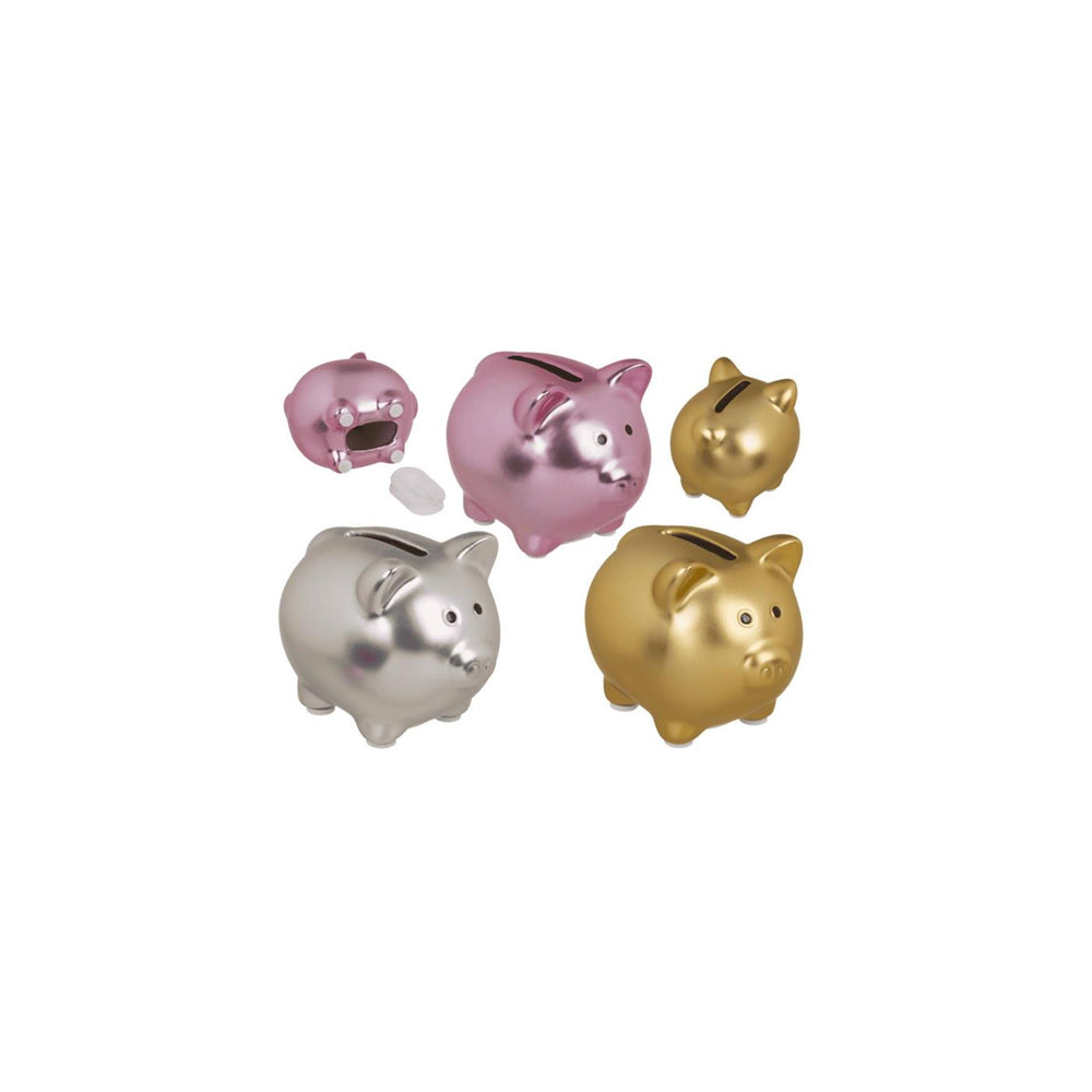 Ootb spaarpot varken glimmend 8x6,5cm 3 assorti