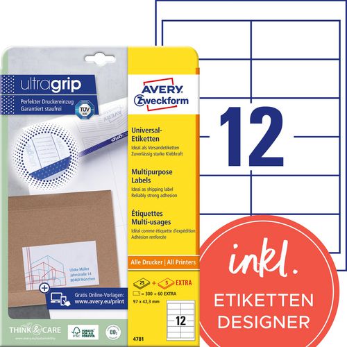Multifunctionele etiketten avery quickpeel™ 300 stuks