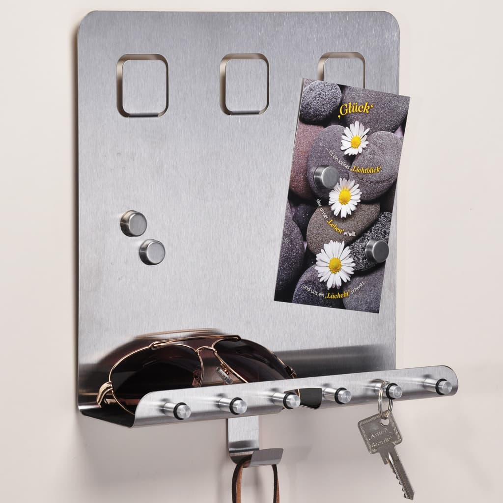 HI HI Memobord met sleutelhouders 28,5x25x8 cm zilverkleurig