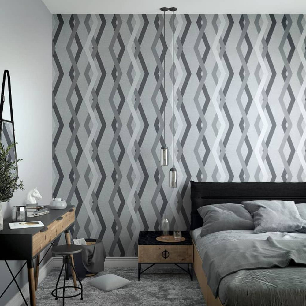 Noordwand behang topchic grafische lijnen ruiten grijs en zwart