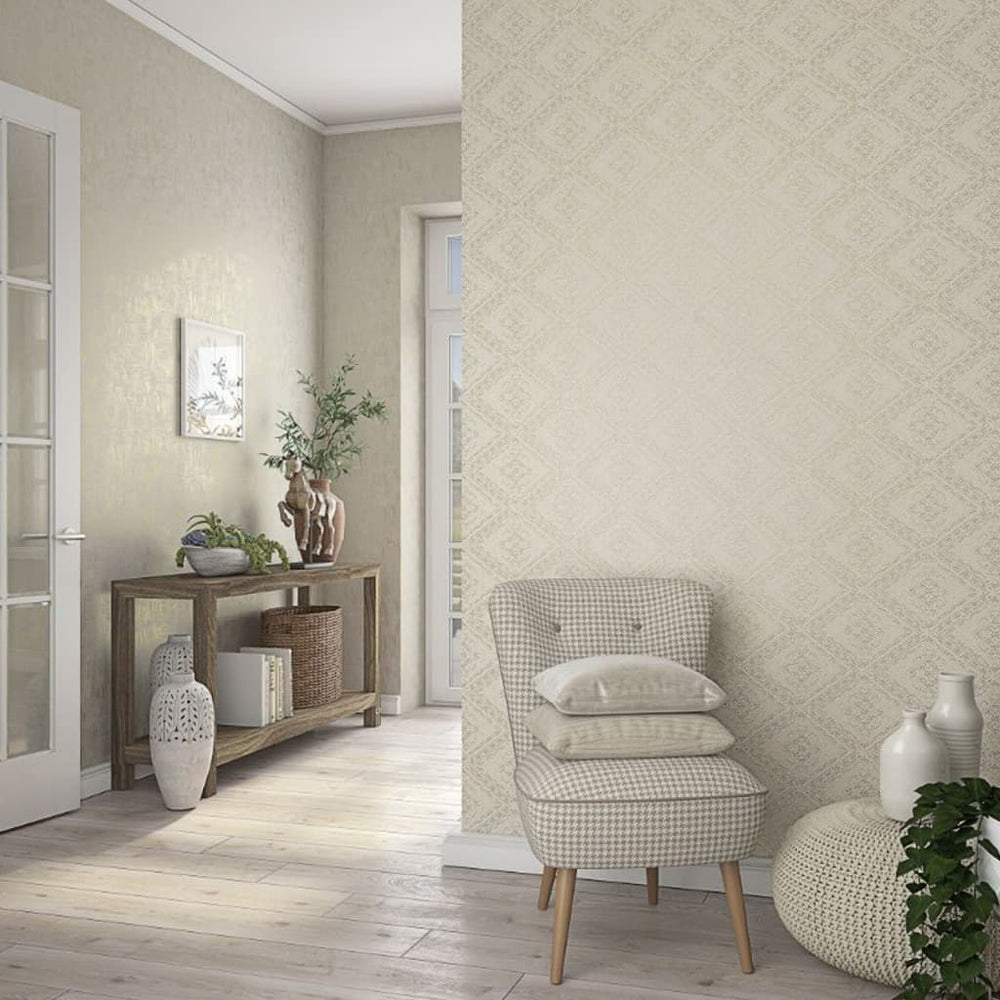 Noordwand behang topchic ton sur ton ruiten metallic beige