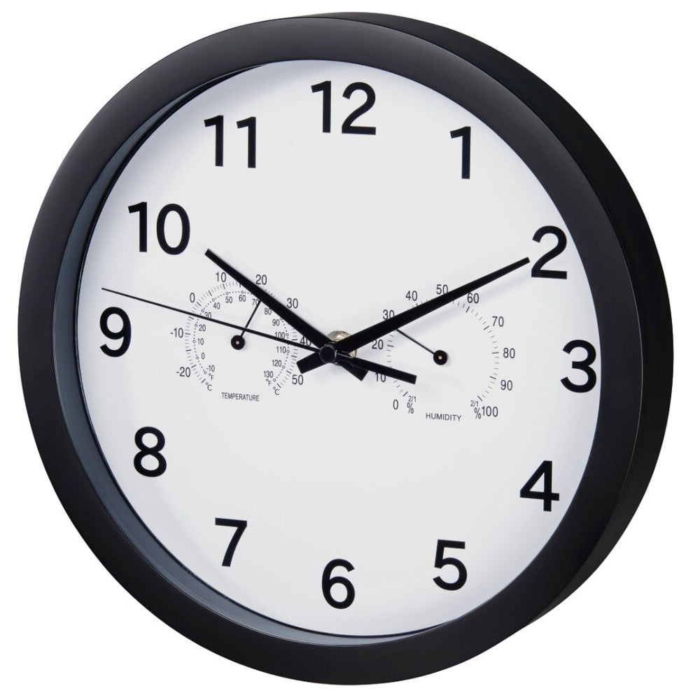 Hama wandklok pure plus ø 25 cm met thermo-hygrometer geluidsarm zwart