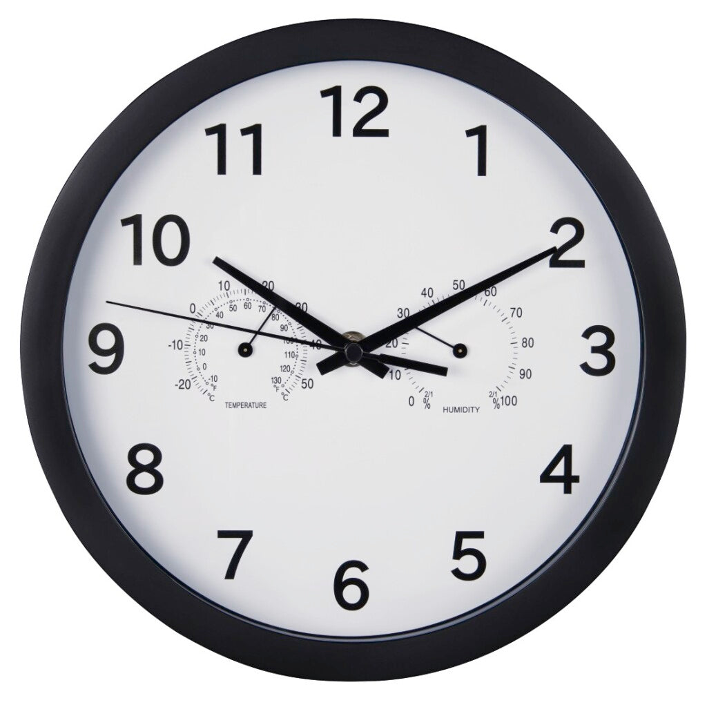 Hama wandklok pure plus ø 25 cm met thermo-hygrometer geluidsarm zwart