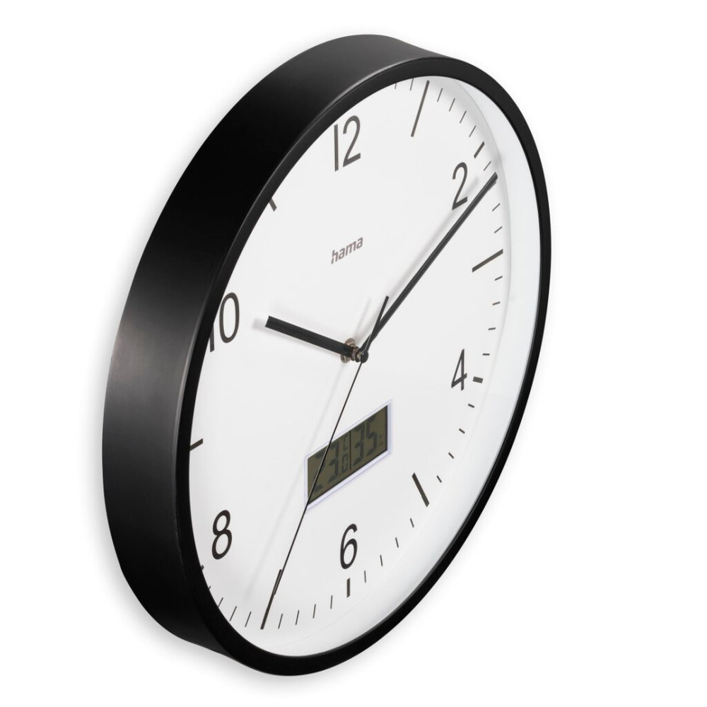 Hama dcf wandklok lanzarote tikt niet + thermometer en hygrometer 35 cm zwart wit