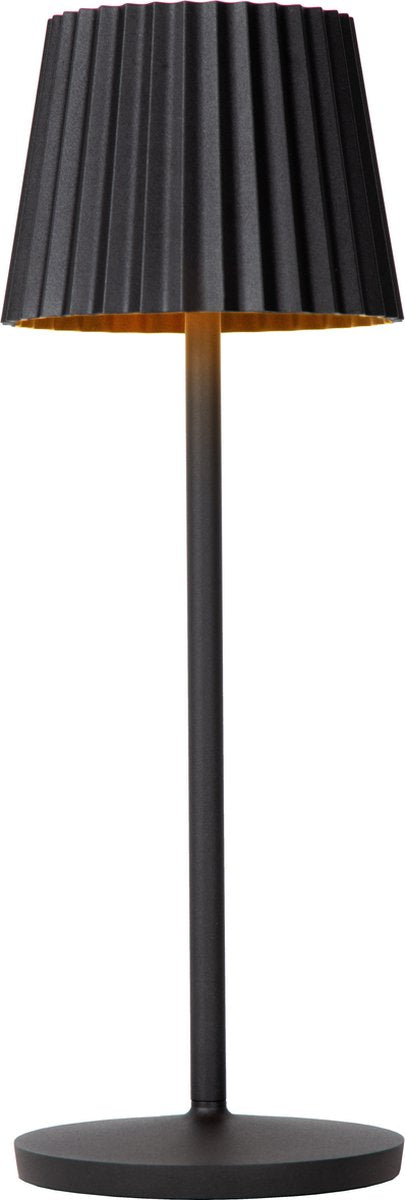 Lucide justine - oplaadbare tafellamp binnen buiten - accu batterij - led dimbaar - 1x2w 2700k - ip54 - met draadloos oplaadstation - zwart