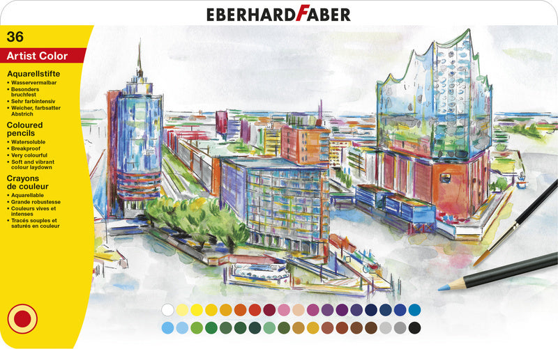 Eberhard faber ef-516036 aquarelpotlood metalen etui a 36 stuks