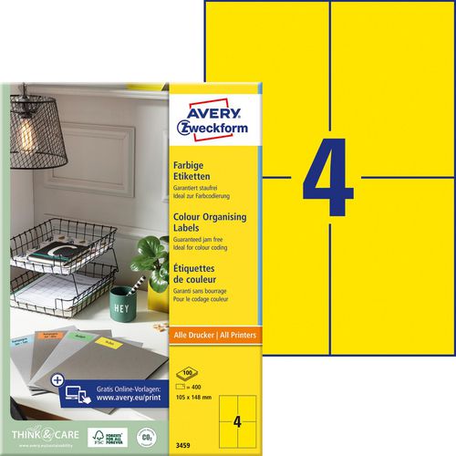 Etiketten 3549 avery 105x148mm geel