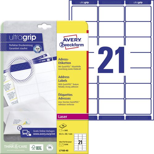 Adresetiketten avery-zweckform quickpeel™ papier