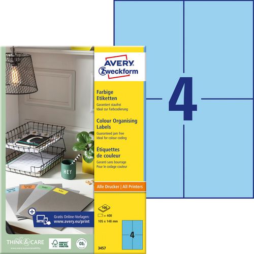 Etiketten avery 105x148mm blauw 400st