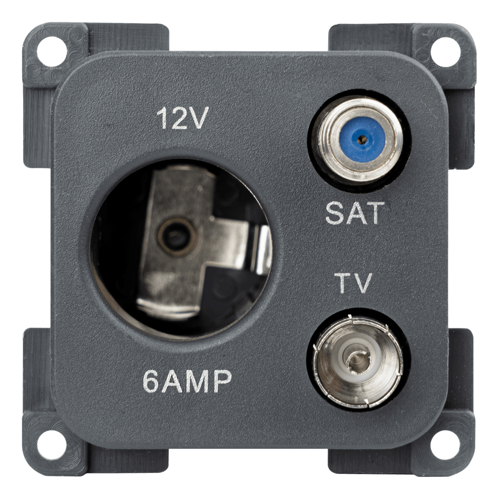C-line 12 volt contactdoos met antenne en satelliet aansluiting antraciet - verpakt