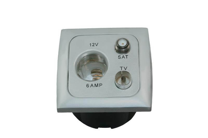 C-line 12 volt contactdoos met antenne en satelliet aansluiting met opal afdekraam grijs