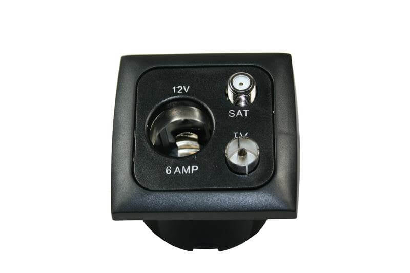 C-line 12 volt contactdoos met antenne en satelliet aansluiting met opal afdekraam zwart - verpakt