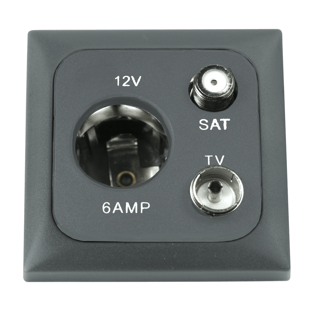 C-line 12 volt contactdoos met antenne en satelliet aansluiting met opal afdekraam antraciet - zonder verkoopverpakking