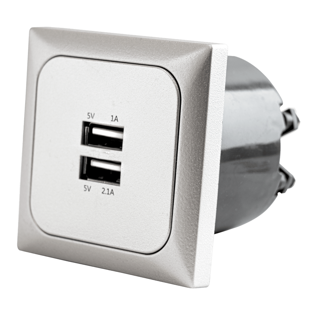 C-line wandcontactdoos met dubbele usb-a lader met opal afdekraam zilver