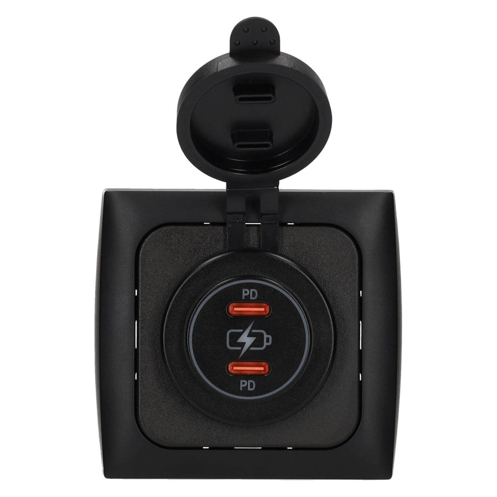 C-line power line 2x usb-c pd 36w lader met opal afdekraam zwart - zonder verkoopverpakking