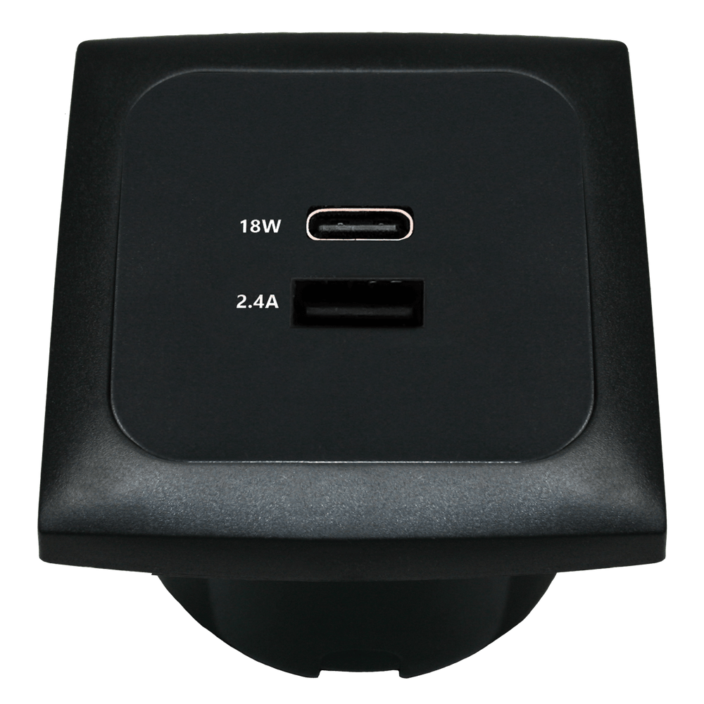 C-line usb laadcontactdoos met usb-a en usb-c met opal afdekraam zwart