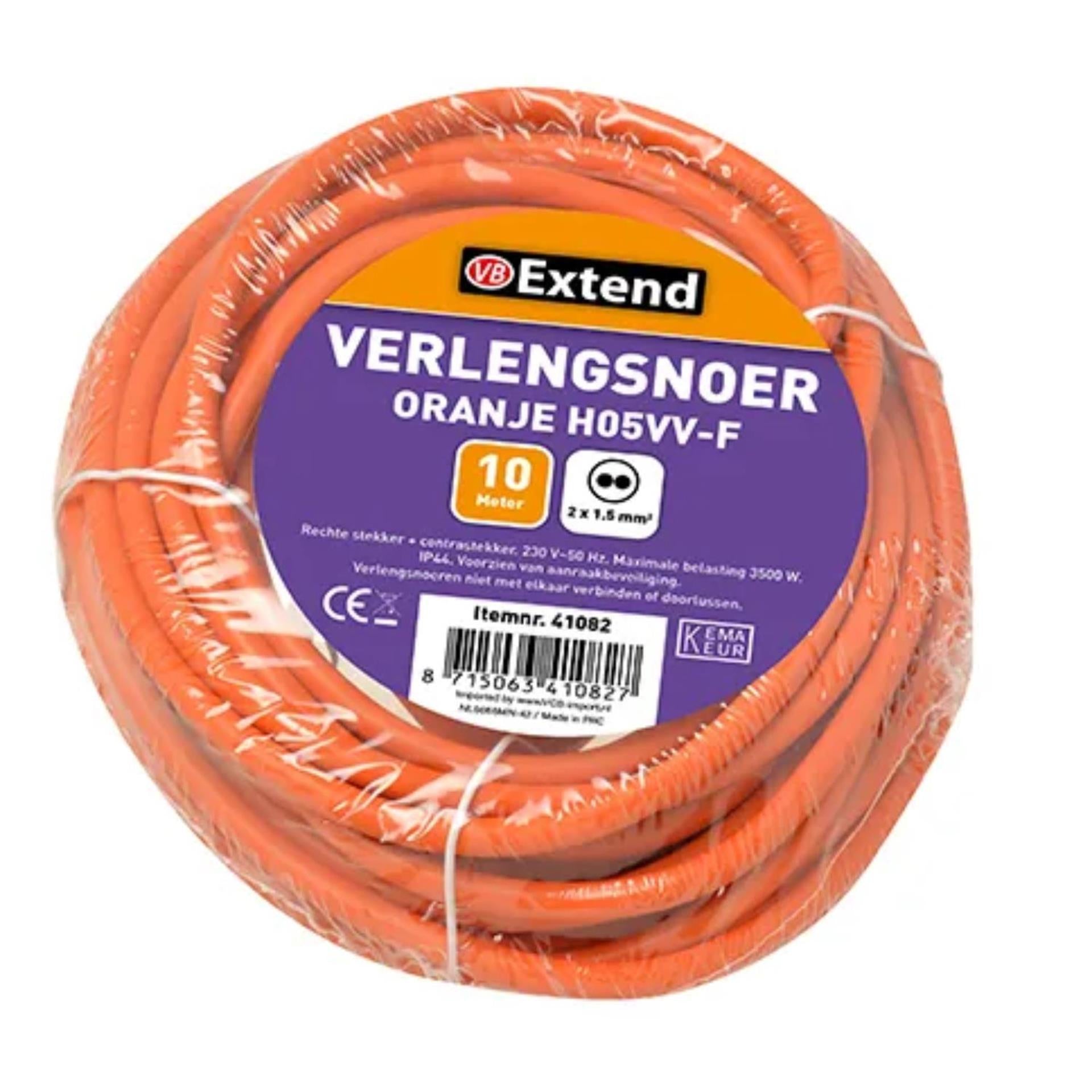 Verlengsnoer 10m oranje ongeaard max 3500w 2x1,5mm