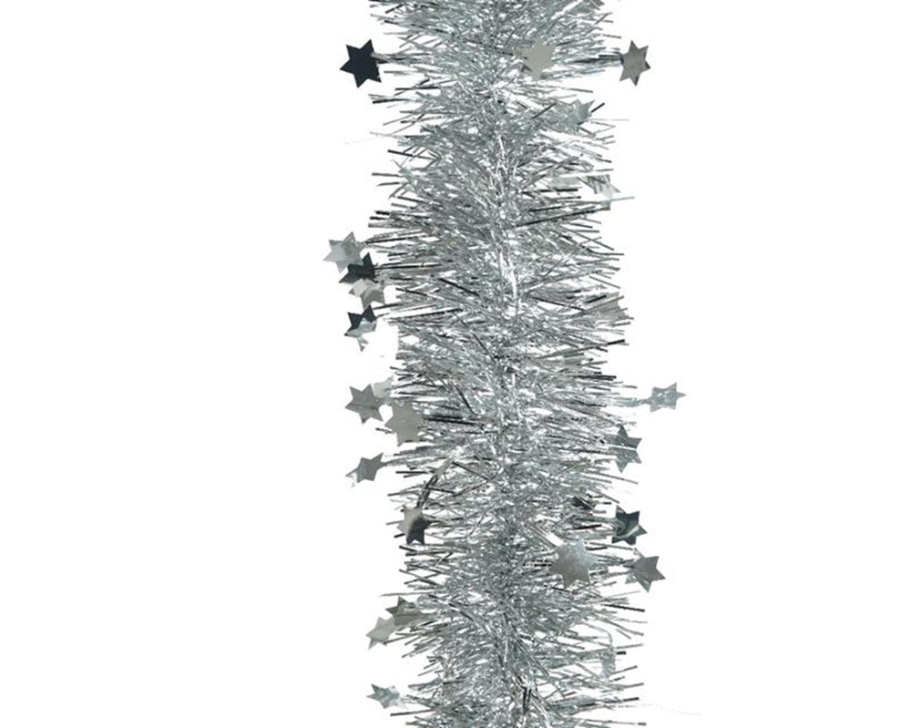 Decoris kerstboom guirlande lametta ster 10cmx270cm zilver
