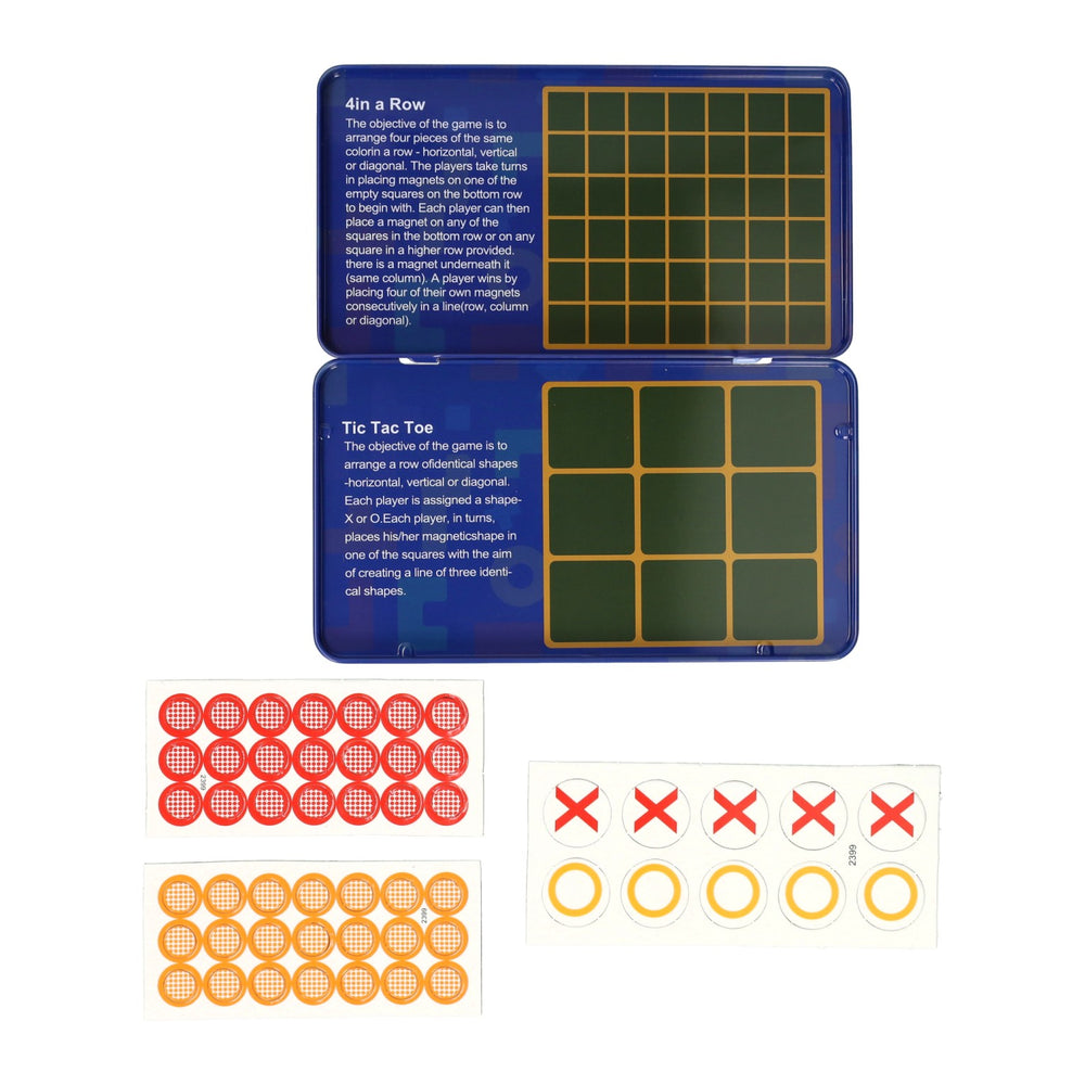 Intro magnetische reisspel in blik tic, tac, toe 4 op een lijn