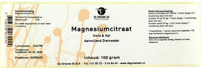 De groene of Magnesiumcitraat hond kat