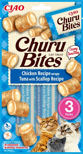 Inaba Churu bites kat kip recept wraps tonijn met sint-jakobsschelp recept