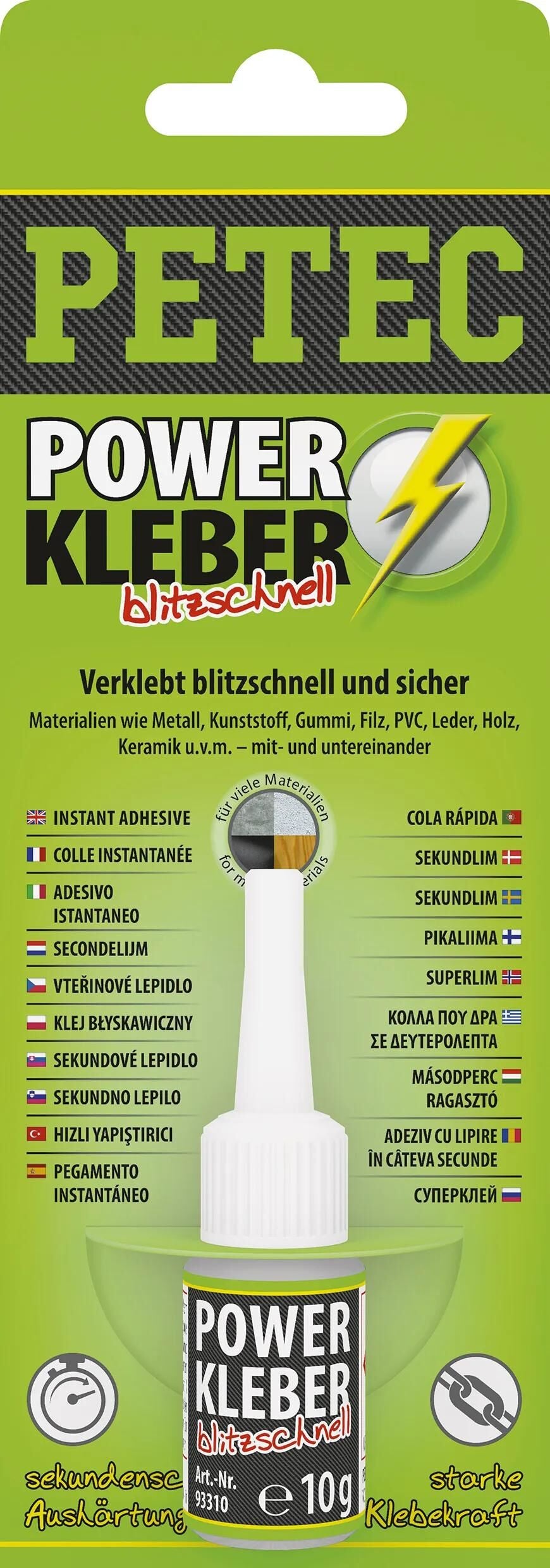 Petec universele lijm power kleber blitzschnell second adhesive 10g sb water bottle