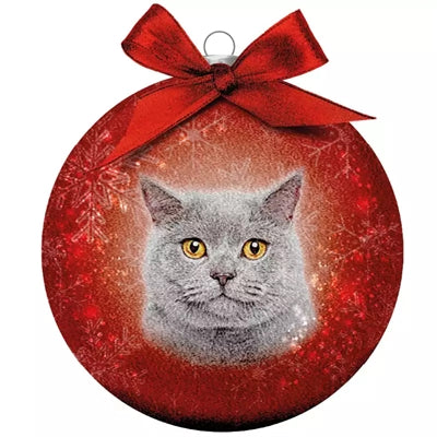 Plenty Gifts kerstbal frosted grijze kat rood