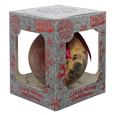 Plenty cadeaus kerstbal frosted gekke hond rood