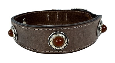Sazzz Halsband hond boho schatsteen vintage leer bruin