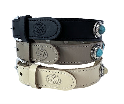 Sazzz Halsband hond Adventure Stone leer zwart