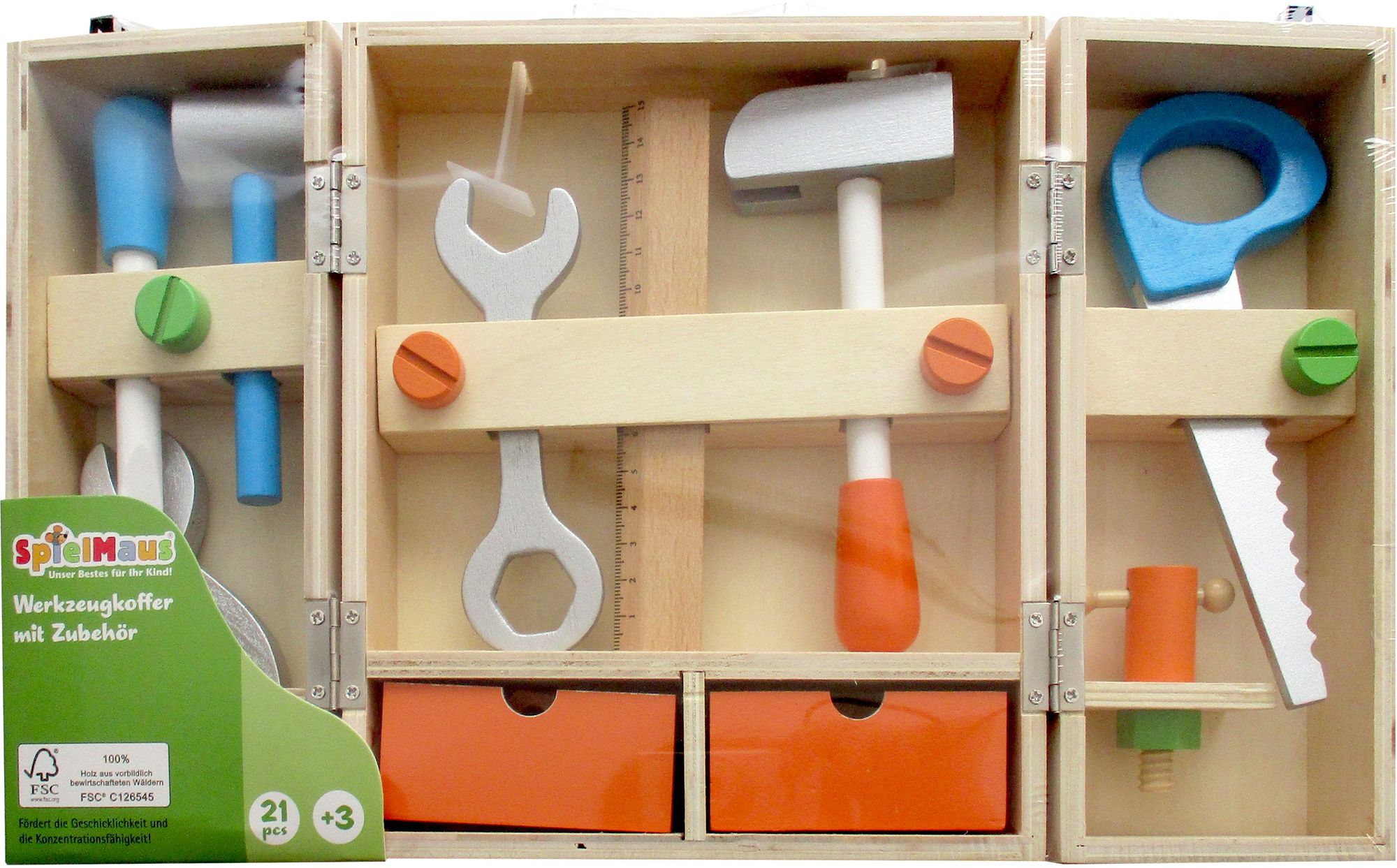 Vedes spielmaus houten gereedschapskist met accessoires