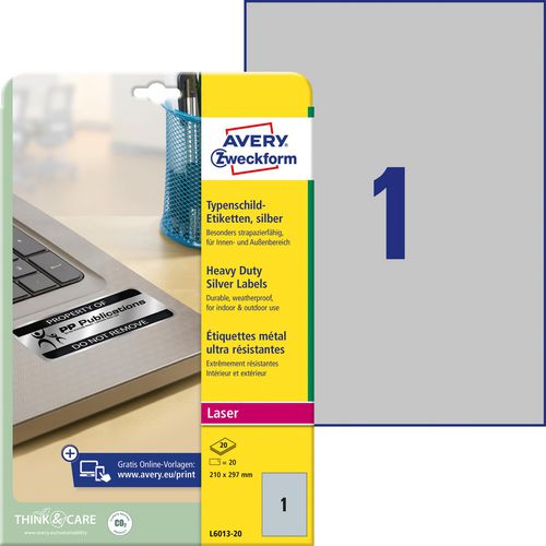 Merkloos sans marque etiketten avery zweckform l6013 -20 mat zilver