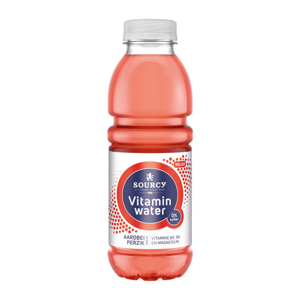 Sourcy vitaminwater aardbei perzik met vitamine b5, b6 en magnesium pet (6x 50 cl)