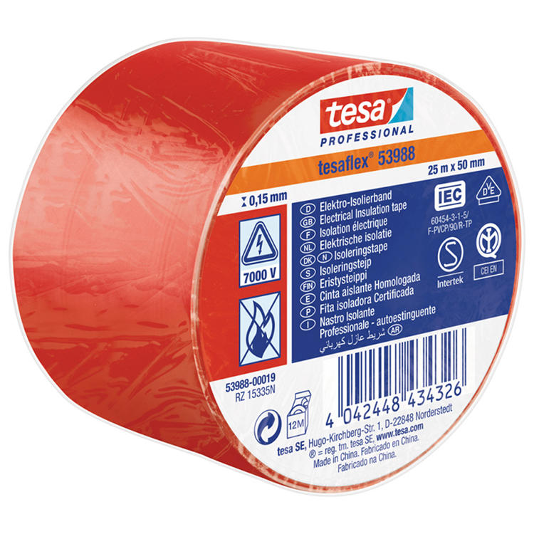 Tesa professional 1062761 - spvc elec tape red 25m x 50mm | 4 stuks