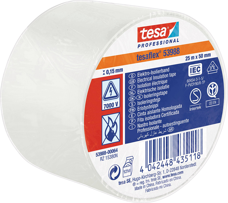 Tesa professional 1064502 - tesa 53988 electronische isolatietape 25m 50mm wit | 8 stuks