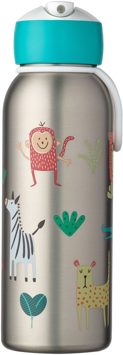 Mepal isoleerfles flip-up campus - 350 ml - 12 uur koud 4 uur warm - drinkfles met rietje voor kinderen - animal friends