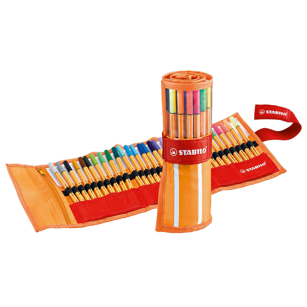 Stabilo point 88 - fineliner 0,4 mm - rollerset - 30 stuks etui - met 25 standaard + 5 neon kleuren