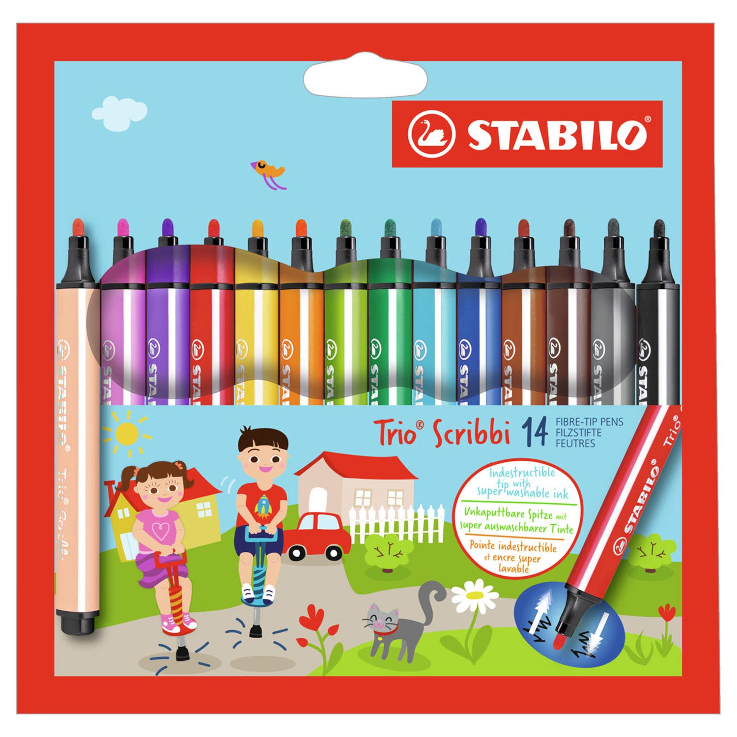 Stabilo trio scribbi - viltstift met meeverende punt - set 14 st.