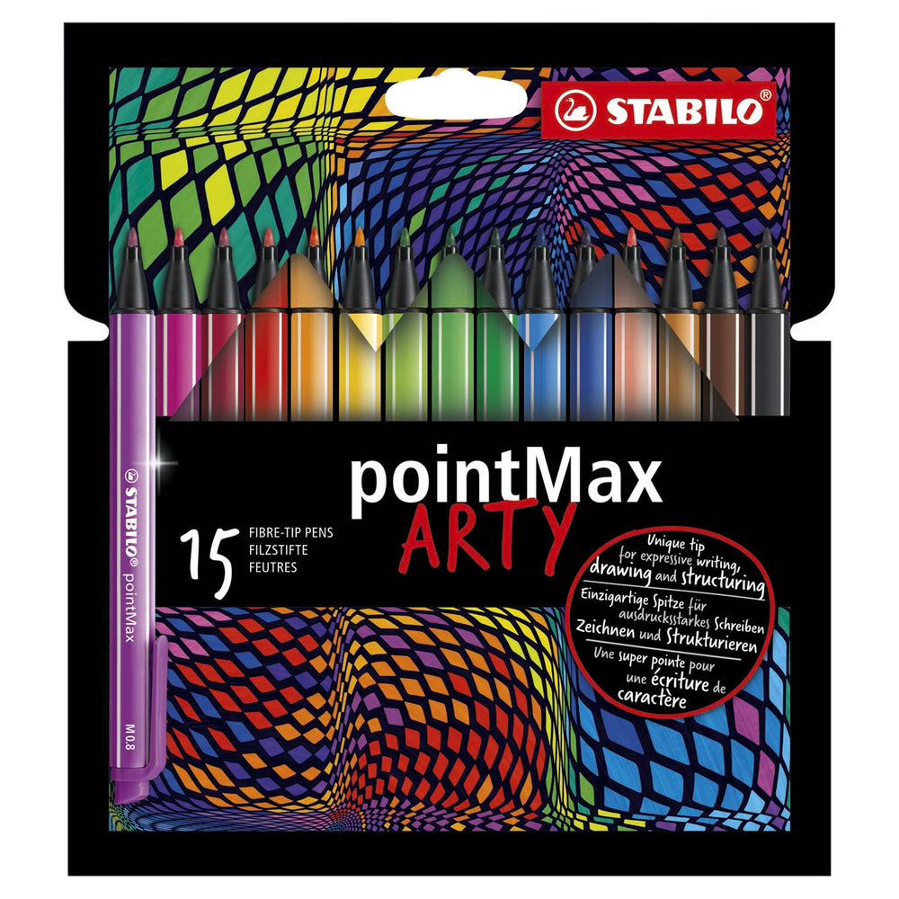 Stabilo pointmax - hardtip fineliner 0,8 mm - arty etui met 15 kleuren