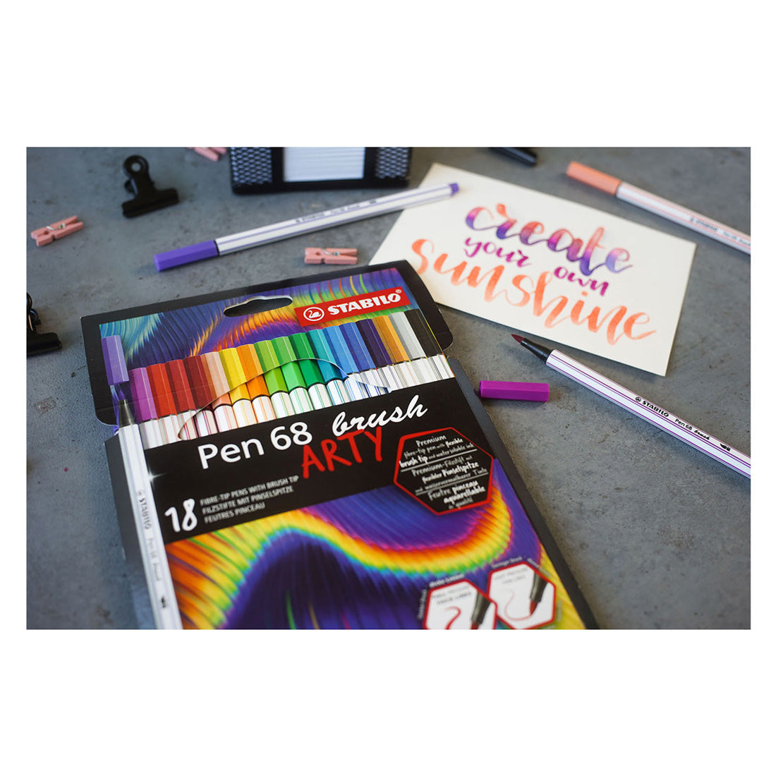 Stabilo Pen 68 Kwast ARTY Viltstiften 18st.