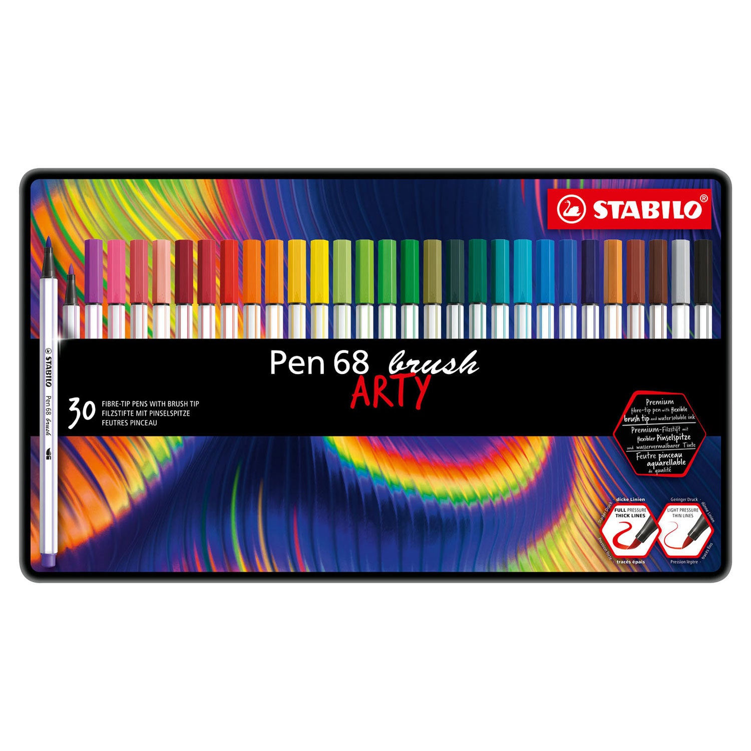 Stabilo Pen 68 Borstel ARTY Metalen Doos 30st.