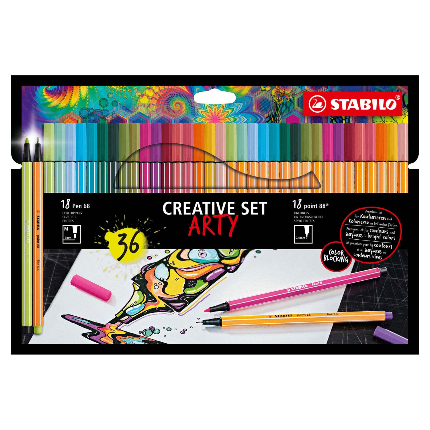 Stabilo creative set - pen 68 point 88 pastel - arty - combi etui 36 stuks