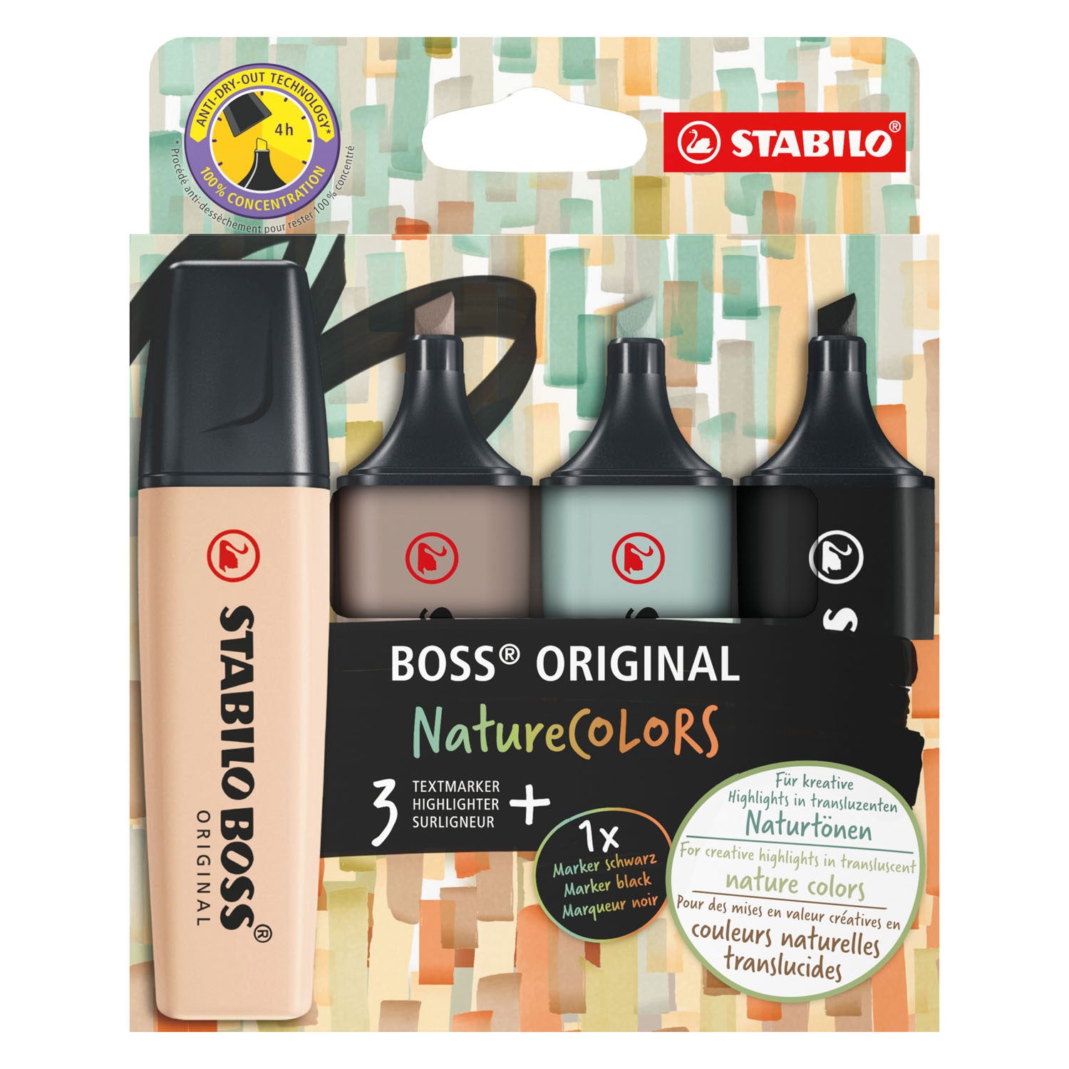 Stabilo boss original - markeerstift - set 4 stuks - naturecolors