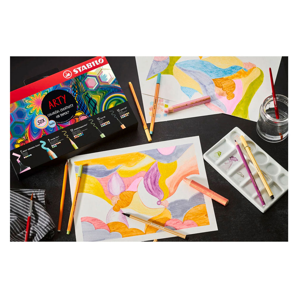 Stabilo boss original, woody 3 in 1, aquacolor, pen 68 en point 88 - creative arty mix set in luxe box - met 50 stuks